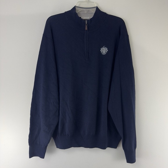 Peter Millar Men's 1/4 Zip Sweater XXL Navy Blue 100% Merino Wool - Picture 1 of 7
